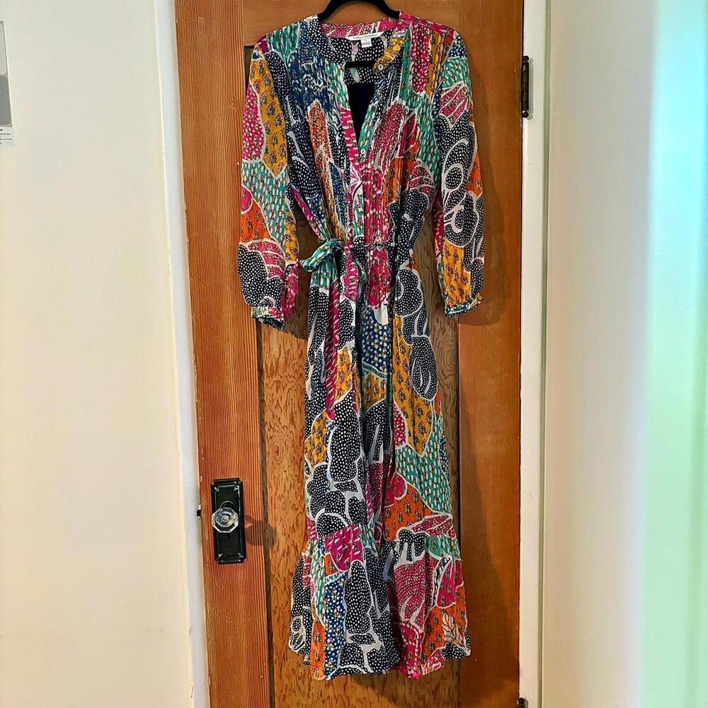 Diane von Furstenberg multicolor maxi dress with waist tie size 14